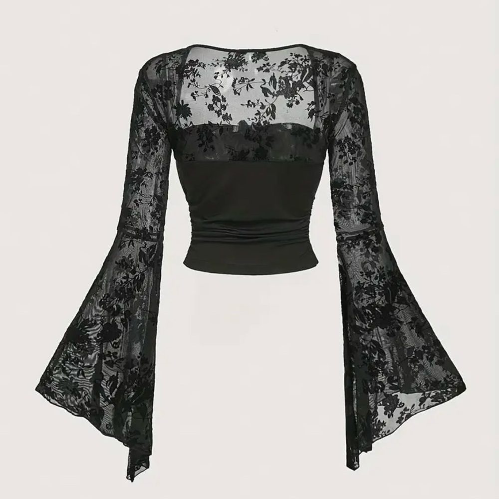 Elegant Black Lace Bell Sleeve Top